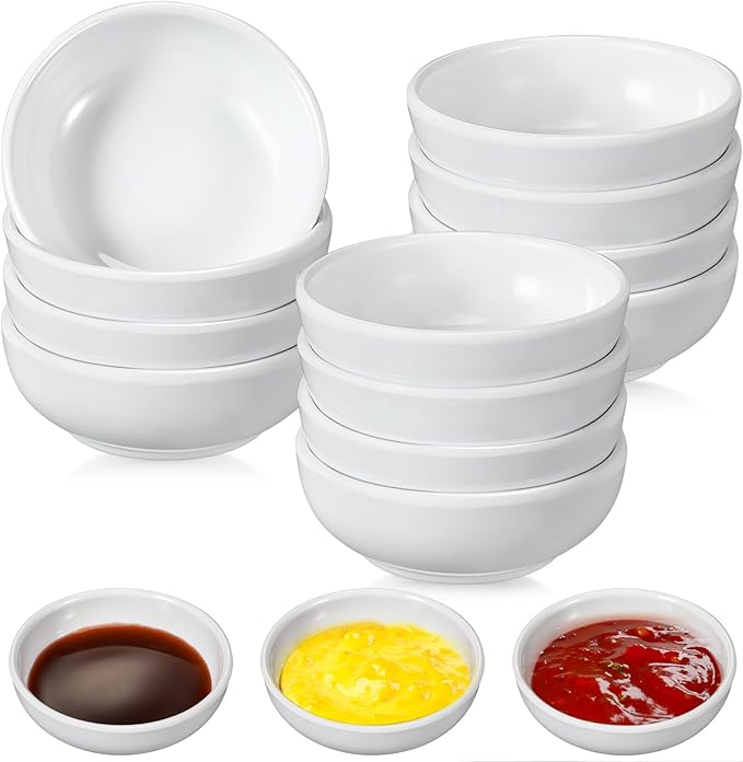 12 Pcs Dip Bowls Set 1.7oz Sauce Soy Dishes Bowls Small for Dipping Tomato Sauce, Soy, BBQ and Other Party Supplies(White)