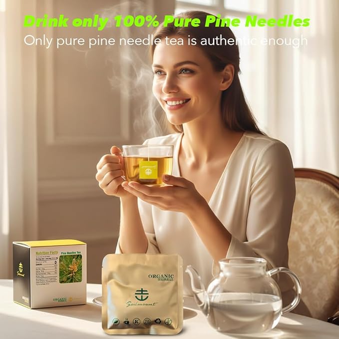 Soilmount - Pine Needle Tea - |Massoniana Tea|马尾松|Ma wei song|솔잎| - Pure Herbal Tea - Natural, Organic, Non-GMO, Clean Ingredients, Caffeine Free (18 Tea Bags, Box 1)