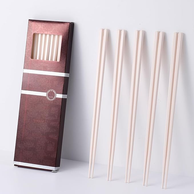 10 Pairs Fiberglass Chopsticks Non-Slip Tips, Dishwasher Safe & Reusable Japanese Korean Chopsticks for Sushi Ramen, 9.63 inch/24.5cm Chop Sticks for Family Restaurant - White