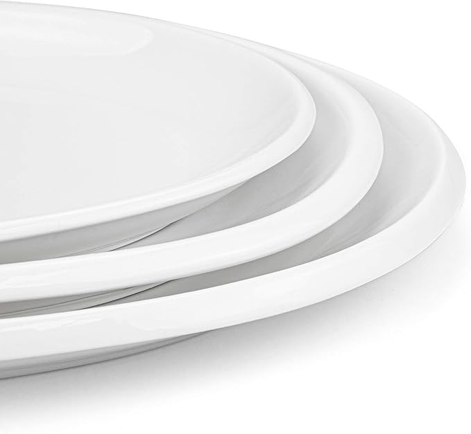Foraineam Set of 3 Sizes Porcelain Oval Serving Platters White Dinner Plates Serving Dishes for Party, Dessert, Sushi, Fish