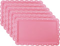 6 Pack Plastic Serving Trays Food Tray - 14" x 9" Rectangle Serving Platter for Wedding Party Supplies Cafeteria Kitchen Restaurant, Small Flat Trays for Dessert Fruit Cookie Snack(Pink)