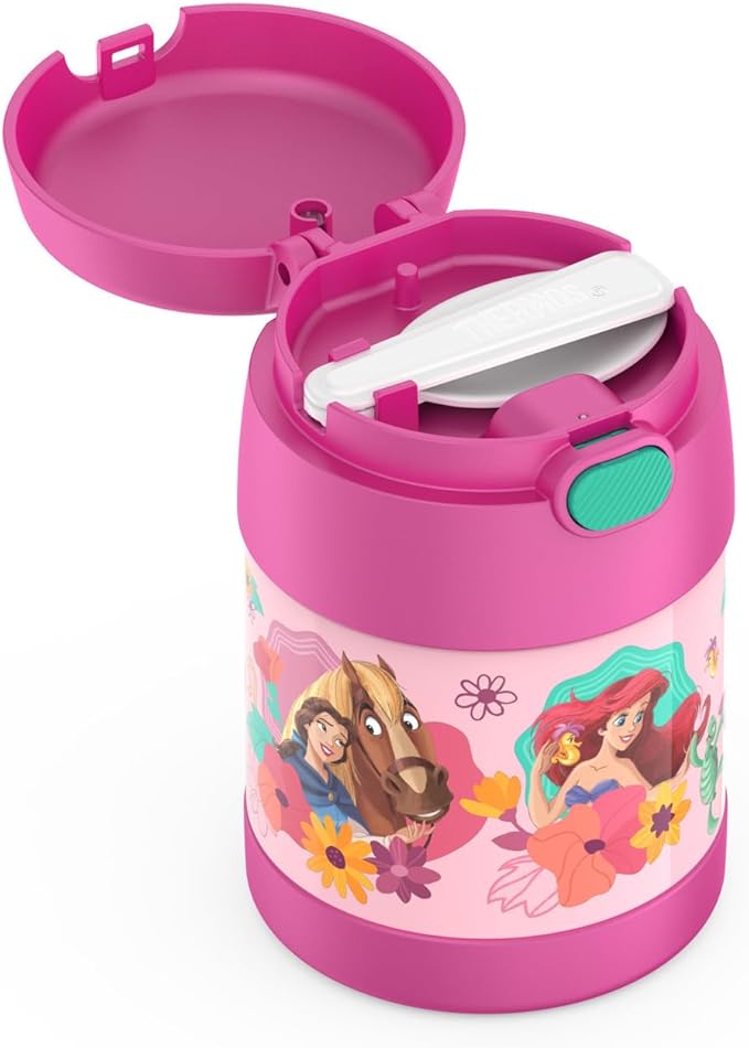 THERMOS FUNTAINER Insulated Food Jar – 10 Ounce – Kid Friendly Food Jar with Foldable Spoon, Princesses
