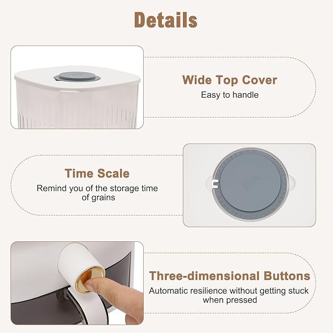 13.23 lbs Rice Dispenser - Large Sealed Grain Storage Container with Food Dispenser and Cup, for Rice Beans Grains Cereal and Dry Food Storage Kitchen Organizer