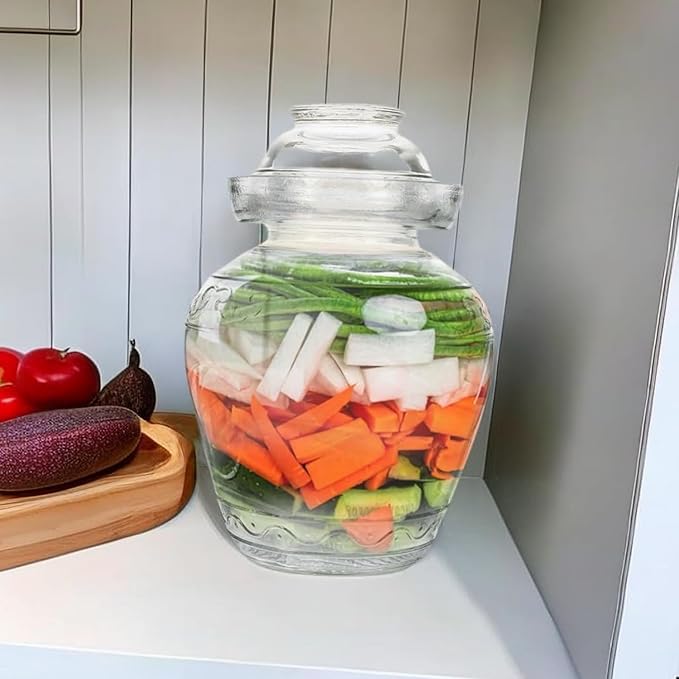 2.5 Liter Canning Jar Pickle Jar Glass Jar with Lid, Fermentation Kombucha Jar Crock with Water Seal for Making Pickles, Kimchi, Sauerkraut, Kombucha and Wine Brewing, Fermentation Kit