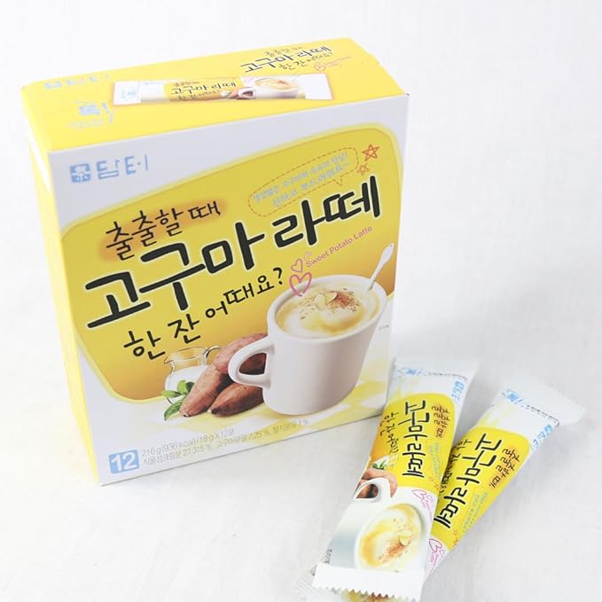 Damtuh Sweet Potato Latte 18g x 12 Sticks – Korean Goguma Latte Powder, Creamy Instant Drink Mix, Naturally Caffeine-Free