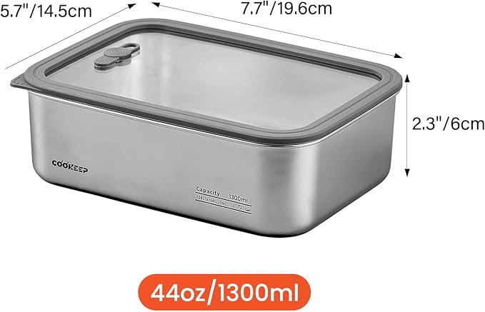 44oz/1300ml Stainless Steel Food Containers,Stainless Steel Containers with Lids,Snack Containers,Lunch Box,Easy Clean,Airtight & Leakproof for Kitchen Storage,Dishwasher Safe,BPA-Free