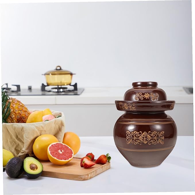 ULTECHNOVO Earthenware Pickle Jar 4lb Thickened Ceramic Chinese Kimchi Crock with Sealed Lid for Vegetable Fermenting and Sauerkraut Storage, Traditional Pottery Jar for Home Use