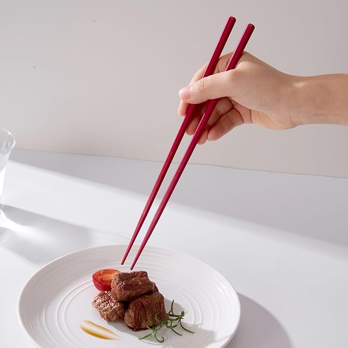 10 Pairs Fiberglass Chopsticks Non-Slip Tips, Dishwasher Safe & Reusable Japanese Korean Chopsticks for Sushi Ramen, 9.63 inch/24.5cm Chop Sticks for Family Restaurant- Red