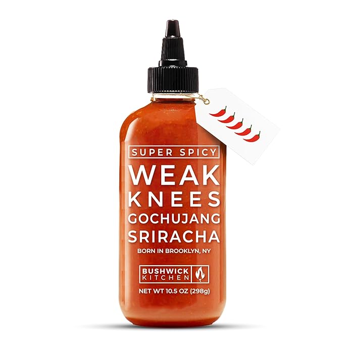 Weak Knees Super Spicy Gochujang Sriracha Hot Sauce - Bold Korean Gochujang Paste with Habanero Heat for Wings, Tacos & Marinades - Made in the USA - 10.5oz Squeeze Bottle