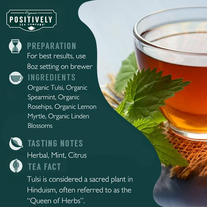 Organic Positively Tea Company, Spearmint & Rosehip Herbal Tea Pods, Naturally Caffeine Free, K-Cup Compatible, 24 Pods