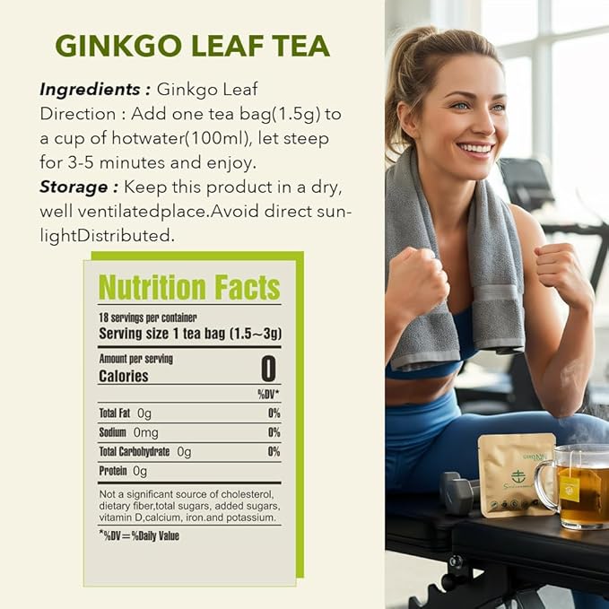 Soilmount - Ginkgo Leaf Tea |Ginkgo Biloba|Yin xin ye cha|Herbal Tea - 18 Tea Bags per Box, Naturally Refreshing, Ideal for Daily Enjoyment