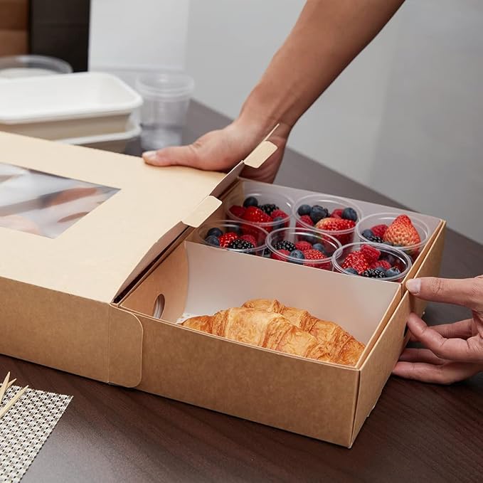Slide Tek Rectangle Kraft Paper Small Insert - Fits Catering Tray - 8 3/4" x 6" x 3 1/4" - 10 count box