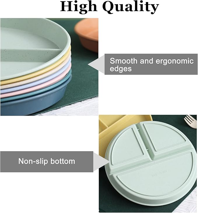 9 Inch Divided Plates for Adults, 2 Pcs Portion Control Plate, Reusable Dinner Plates Dishwasher and Microwave Safe (Color pink)