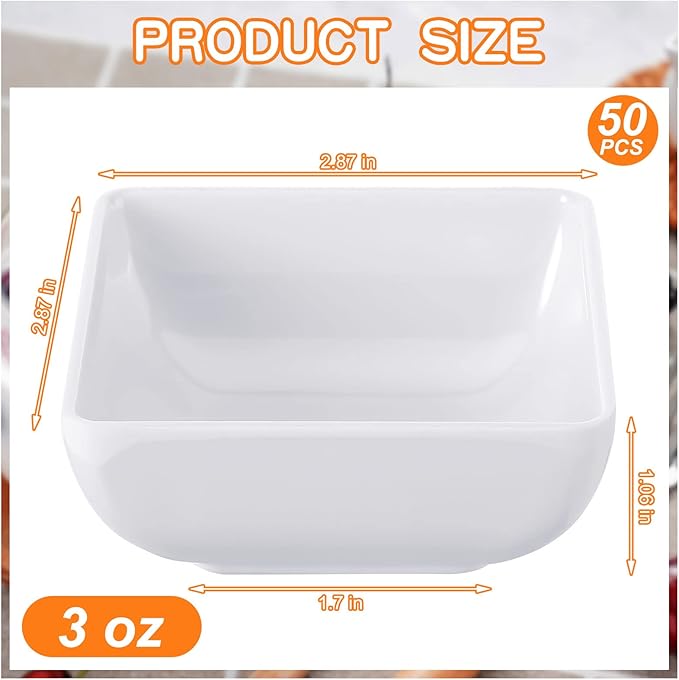Zubebe 50 Pcs Soy Sauce Dish Melamine Dipping Bowls Bulk 3 oz White Dipping Bowls Small Soy Sauce Dishes Condiment Seasoning Bowl Cups for Side Dish, Sushi, BBQ Chip and Dip Serving Bowl Set