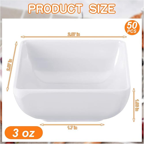 Zubebe 50 Pcs Soy Sauce Dish Melamine Dipping Bowls Bulk 3 oz White Dipping Bowls Small Soy Sauce Dishes Condiment Seasoning Bowl Cups for Side Dish, Sushi, BBQ Chip and Dip Serving Bowl Set