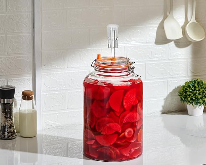 1Pack Fermentation Jar, 2Gallon Wide Mouth Glass Fermenting Kit with Airlocks for Making Sauerkraut, Kimchi, Pickles, Mead, Cider & More