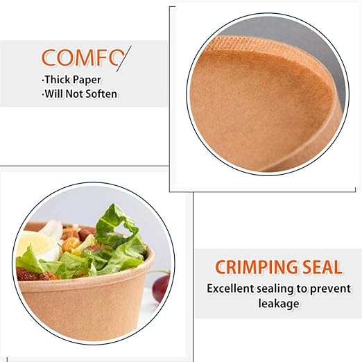 TOPtoper 50 Pack 25 Oz Large Paper Bowls with Lids, Disposable Soup Serving Bowls Bulk Party Supplies for Hot/Cold Food, Soup (25 OZ)