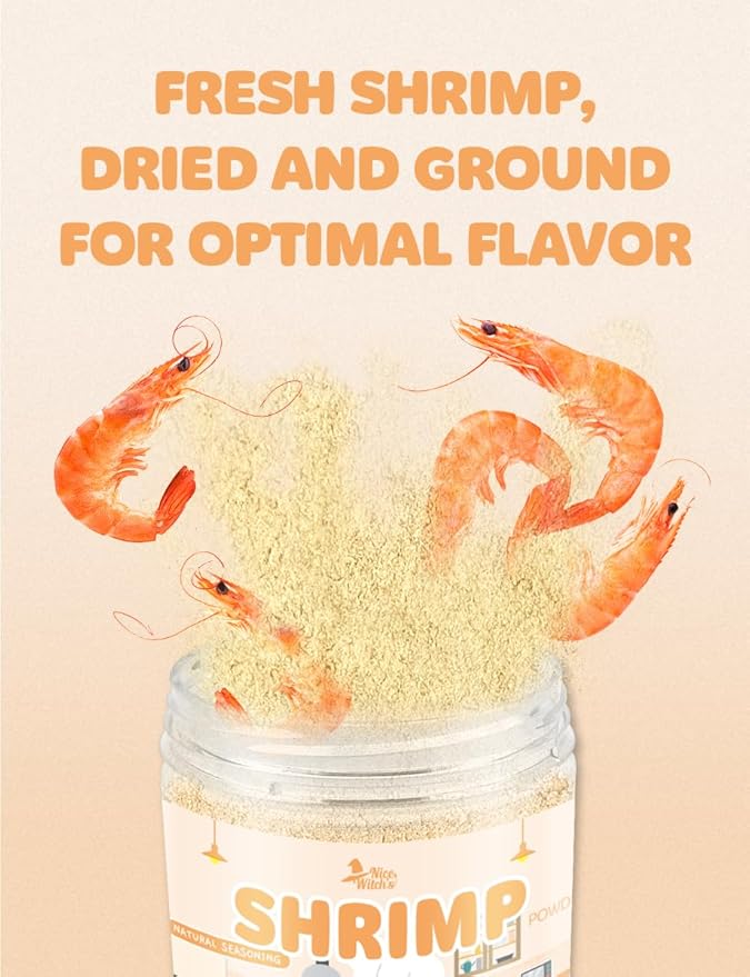 NICE WITCH'S Korean 100% Pure Natural Seasoning 8oz / 227g - Shrimp Powder, MSG Free, Authentic Thai & Southeast Asian Flavor, Pad Thai, Tom Yum Goong, Khao Pad 새우분말 (Shrimp)