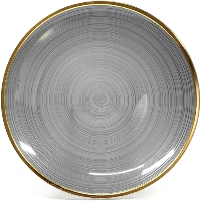 " OCCASIONS " 50 Plates Pack (25 Guests)-Wedding Party Disposable Plastic Plate Set -25 x 10'' Dinner + 25 x 7'' Salad & Dessert plates (Belize in Smoke Gray & Gold)