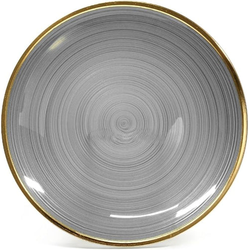 " OCCASIONS " 50 Plates Pack (25 Guests)-Wedding Party Disposable Plastic Plate Set -25 x 10'' Dinner + 25 x 7'' Salad & Dessert plates (Belize in Smoke Gray & Gold)
