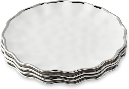 Regency Silver 11-Inch Porcelain Dinner Plates – Set of 4 Luxury Silver-Rimmed Dishes – Durable, Dishwasher-Safe Fine Tableware for Formal Dining, Holiday Gatherings & Everyday Kitchen Essentials