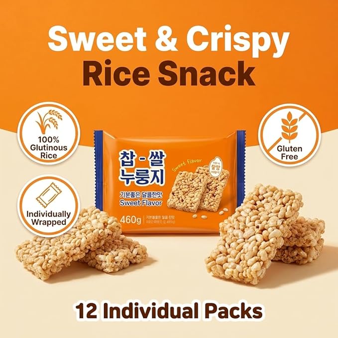 Korean Sweet Nurungji Pop Crackers (찹쌀누룽지) – Crispy Glutinous Rice Snack, Healthy Roasted, ASMR Texture, Individually Packed (Sweet Nurungji Pop - 10.2oz (288g))