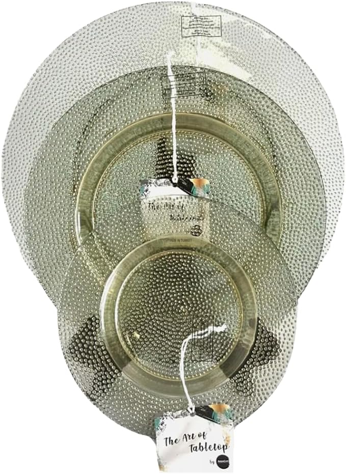 Dinnerware Set of 12 Glass Textured Clear Green Bubble Plates, 4 Chargers (13"), 4 Dinner Plates (11"), 4 Salad Plates (9")