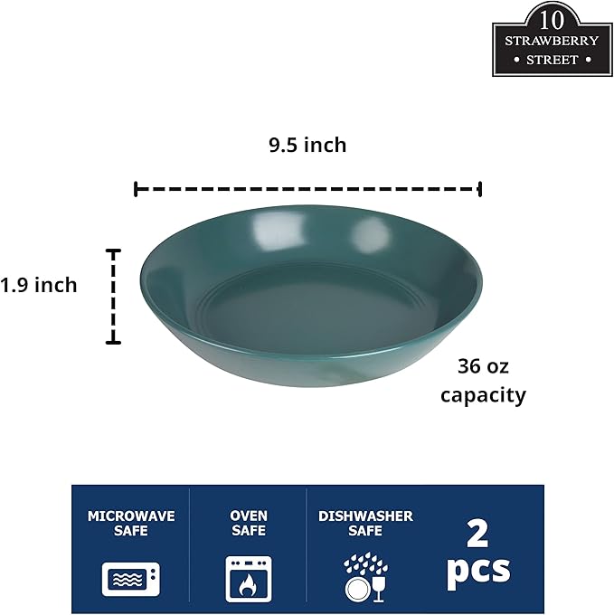 Double Line 9.5"/36 oz Dinner Bowl, Set of 2, Emerald Green