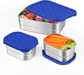 Tanjiae 3 CUP+1 CUP Stainless Steel Lunch Snack Containers Set | Leak Proof 304 Stainless Steel Food Containers with Silicone Lids - Perfect Metal Lunch Box for Home and Travel (25oz+8oz*2)
