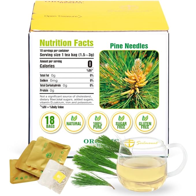 Soilmount - Pine Needle Tea - |Massoniana Tea|马尾松|Ma wei song|솔잎| - Pure Herbal Tea - Natural, Organic, Non-GMO, Clean Ingredients, Caffeine Free (18 Tea Bags, Box 1)