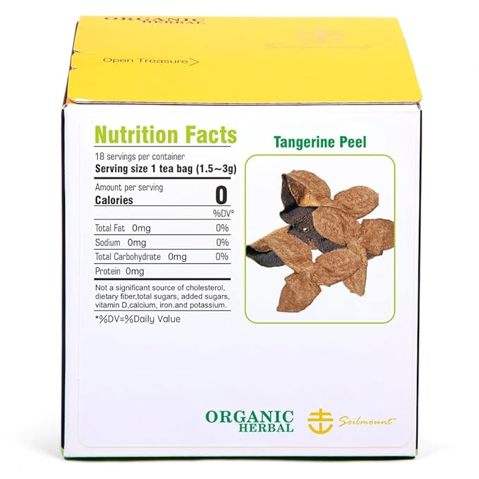 Soilmount - Tangerine Peel Tea - |Chen Pi| - Pure Herbal Tea - Natural, Organic, Non-GMO, Clean Ingredients, Caffeine Free (18 Tea Bags, Box 1)