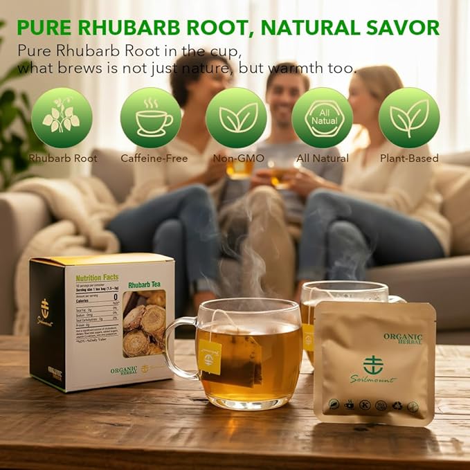 Soilmount - Rhubarb Tea - |Rhubarb Root|da huang|大黄| - Pure Herbal Tea - Natural, Organic, Non-GMO, Clean Ingredients, Caffeine Free (18 Tea Bags, Box 1)