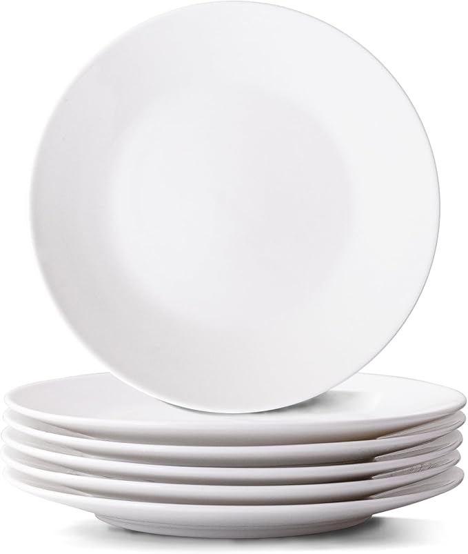 White Salad Plates Set of 6, 7.5 Inch Ceramic Plates – White Porcelain Appetizer & Dessert Plates for Kitchen, Salad, Snack & Everyday Use, Microwave & Dishwasher Safe,19Cm