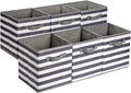 Amazon Basics Collapsible Fabric Storage Bins with Handles, Cube Organizer for Home Organization, 10.5"x10.5"x11", White/Light Grey Stripe, 6-Pack