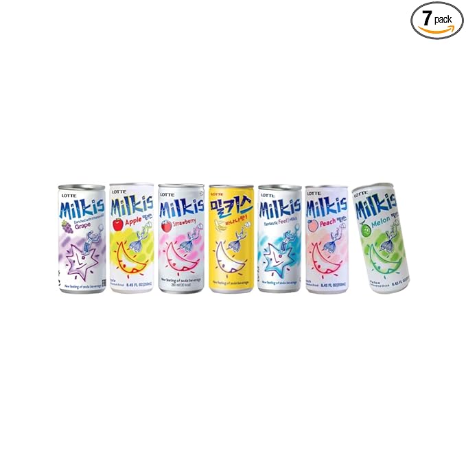Milkis AYCE 8 Flavors Mixed K-Drink - Original/Strawberry/Melon/Apple/Banana/Peach/Grape (7 Cans, 7 AYCE)