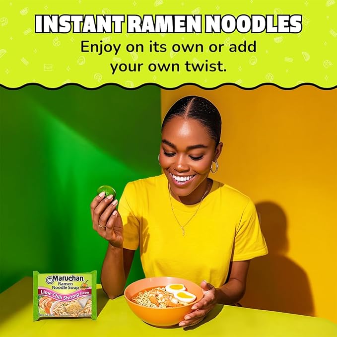 Maruchan Ramen Noodle Soup, Lime Chili Shrimp Flavor – Japanese-Style Instant Noodles, Quick & Easy Meal for Students & Busy Families – 3 Oz. (24 Pack)