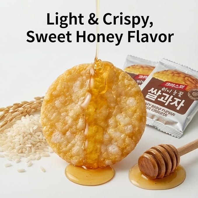 Korean Sweet & Crispy Honey Snow Flower Rice Crackers, Light Korean Snack, Individually Wrapped (Honey Rice Cracker - 8.5oz (240g))