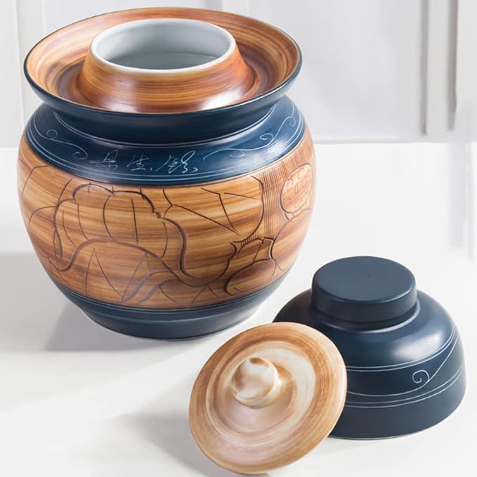 ZHOUXIAO Vintage Traditional Ceramic Pickle Jar Fermentation Crock Jar, Chinese Pickle Jar,Fermenting Tank with Water Seal Airlock Lid Stoneware Fermenter for Sauerkraut,Kimc 1.75KG
