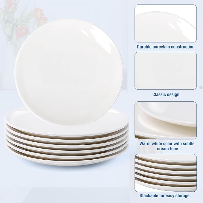 Ceramic Plates Set of 6, 10 inch White Porcelain Dinner Plates, Ceramic Round Plate, Round Dessert Salad Plate for Dinner Kitchen Serving & Everyday Use, Microwave & Dishwasher Safe
