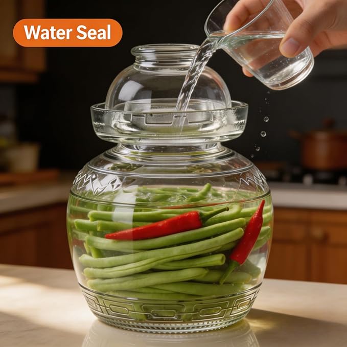 1.5L Glass Jar with Lid Fermentation Jar, Traditional Fermenting Kit Crock with Water Seal Airlock Lid, Pickle Jar for Pickles Kimchi, Sauerkraut, Wine Brewing Kombucha