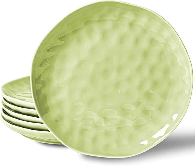 HOMBENE Dinner Plates 10.5 Inch Mint Glow Green Set of 6, Sun-glitter Style, Noodle Fruit, Dinner, Salad Plates for Serving Snacks Kitchen Dinnerware Sets