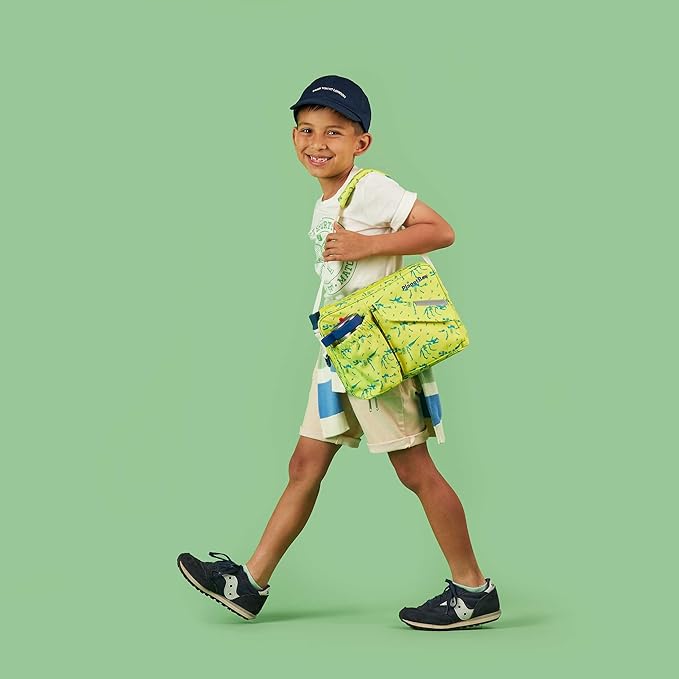 PlanetBox Insulated Lunch Bag – Banana Dino Edition Carry Bag with Pockets for Water Bottle and Snacks – Durable, Easy to Clean, and BPA Free