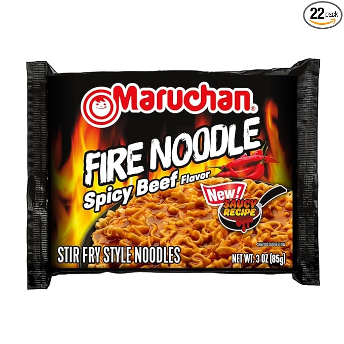Maruchan Ramen Noodle Soup, FIRE Spicy Beef Flavor – Japanese-Style Instant Noodles, Quick & Easy Meal for Kids, Students & Busy Families – 3 Oz. (22 Pack)
