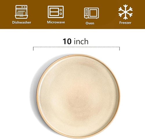 vicrays Ceramic Dinner Plates Set - Porcelain 10 Inch Flat Steak Pasta Pizza Plate Home Party Restaurant Plate Scratch Resistant Microwave Oven and Dishwasher Safe Set of 6 Beige