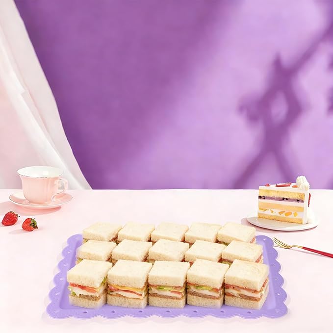 Set of 6 Plastic Serving Trays Food Tray - 14" x 9" Rectangle Serving Platter for Party Cafeteria Kitchen Restaurant , Small Flat Trays for Dessert Fruit Cookie Snack (6, Purple)