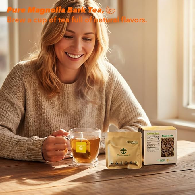 Soilmount - Magnolia Tea - |Magnolia Bark|hou po|厚朴| - Pure Herbal Tea - Natural, Organic, Non-GMO, Clean Ingredients, Caffeine Free (18 Tea Bags, Box 1)