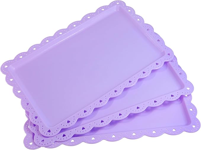 Set of 6 Plastic Serving Trays Food Tray - 14" x 9" Rectangle Serving Platter for Party Cafeteria Kitchen Restaurant , Small Flat Trays for Dessert Fruit Cookie Snack (6, Purple)