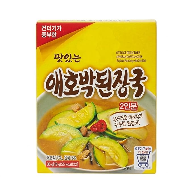 BENEPISYO Instant Zucchini Soybean Paste Soup (Doenjang-guk), Serves 2, Authentic Korean Miso Style Stew, Quick 2-Minute Meal, 1.27 oz (36g), Rich & Savory, 오뚜기 간편한 애호박 된장국 2인분