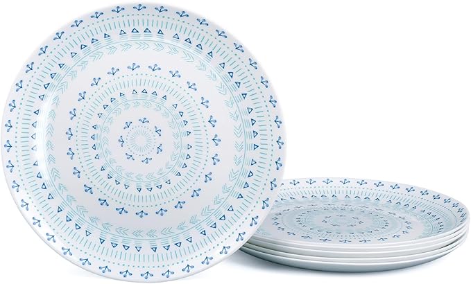 LaGlint 10.5 inch Dinner Plate Set of 6, Lightweight Round Opal Glass Dinnerware Plates, Dishwasher and Microwave Safe, Navy Geometric Floral Mandala Pattern