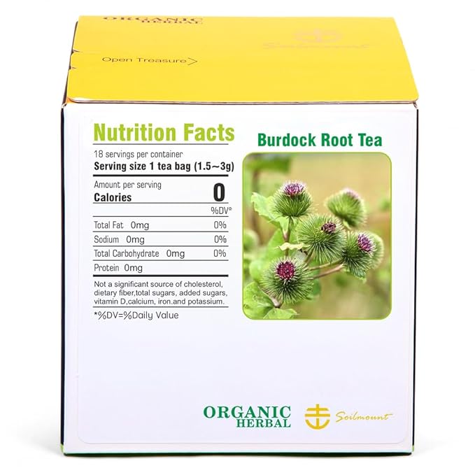 Soilmount - Burdock Root Tea - Pure Herbal Tea - Natural, Organic, Non-GMO, Clean Ingredients, Caffeine Free (18 Tea Bags, Box 1)